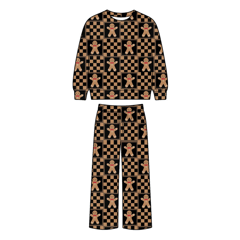 preorder BLP1520 Gingerbread Man Checkered Long Sleeve Pants Boys Set