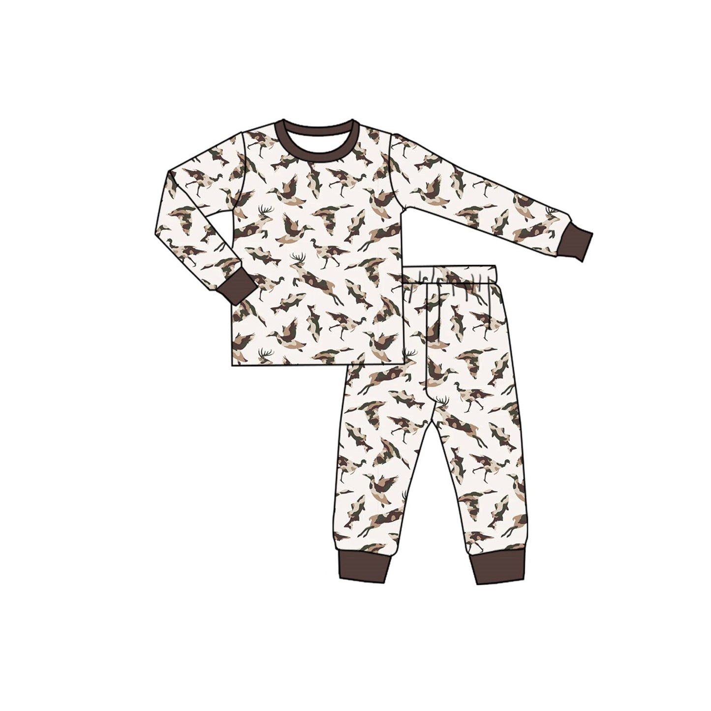 preorder BLP1561 Hunting Mallard Deer Zipper Long Sleeve Pants Boys Pajamas