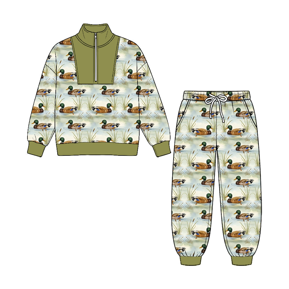 preorder BLP1584 Hunting Mallard Duck Zipper Long Sleeve Pants Boys Set
