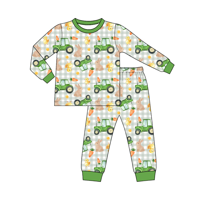 preorder BLP1603 Easter Farm Tractor Bunny Long Sleeve Pants Boys Pajamas