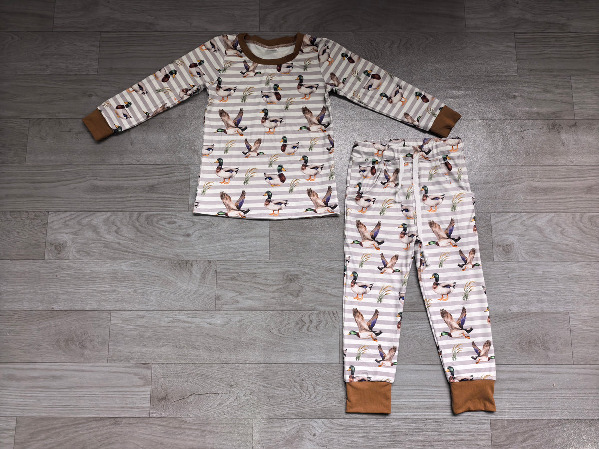 preorder Samples BLP1609 Hunting Mallard Duck Striped Long Sleeve Pants Boys Pajamas