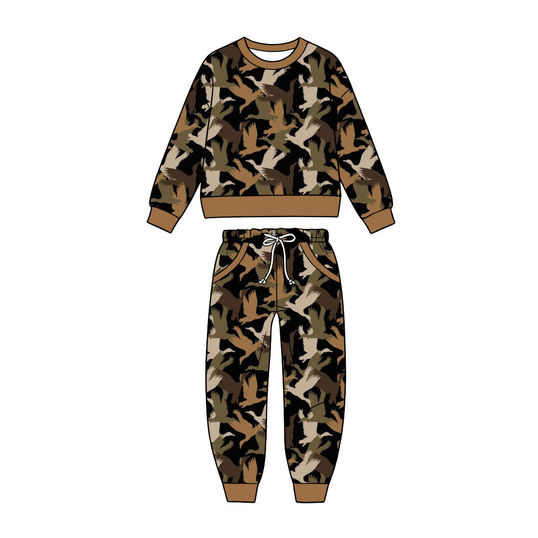 preorder BLP1627 Camo Mallard Duck Long Sleeve Pants Boys Set