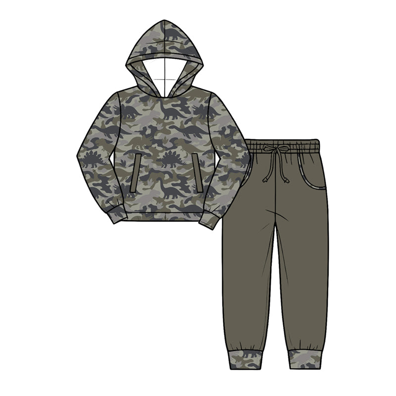 preorder BLP1639 Camo Dinosaur Hoodie Long Sleeve Pants Boys Set