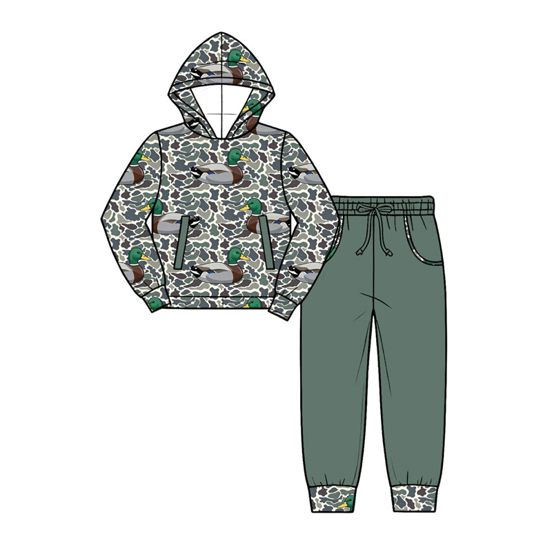 preorder BLP1656 Hunting Mallard Camo Zipper Hoodie Long Sleeve Pants Boys Set