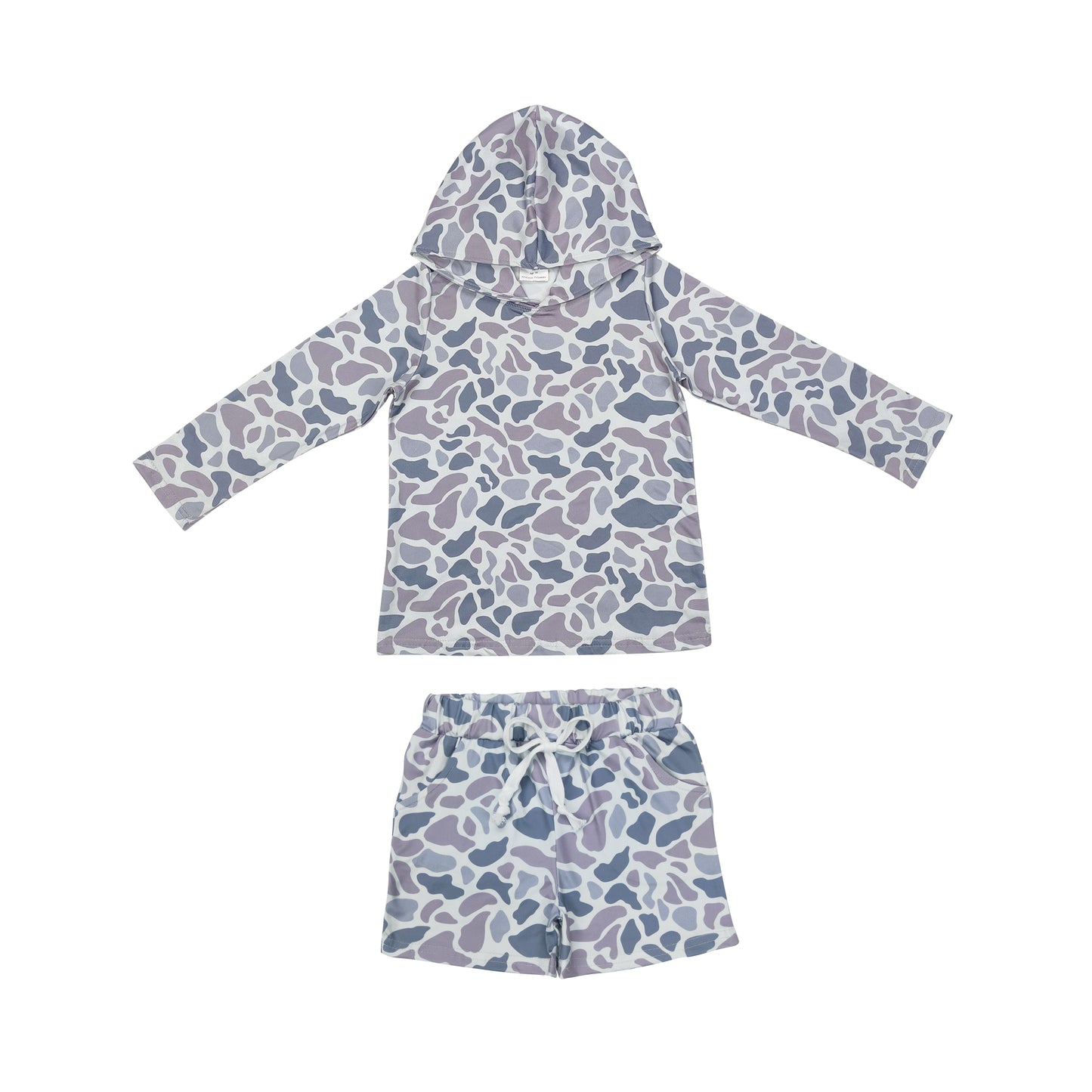 BLS0005 hunting grey camo hoodie long sleeve shorts boys set