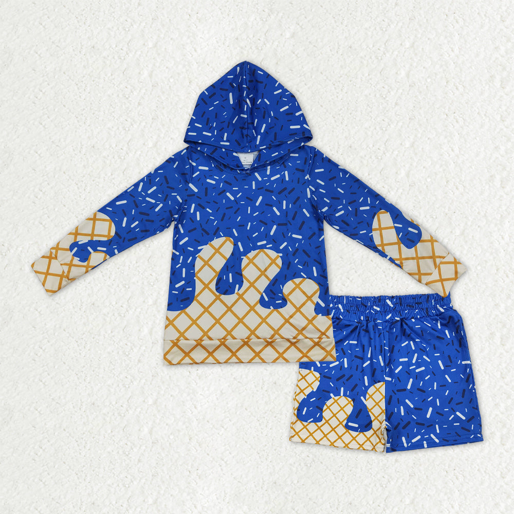 BLS0014 navy blue sprinkles hoodie long sleeve shorts boys set
