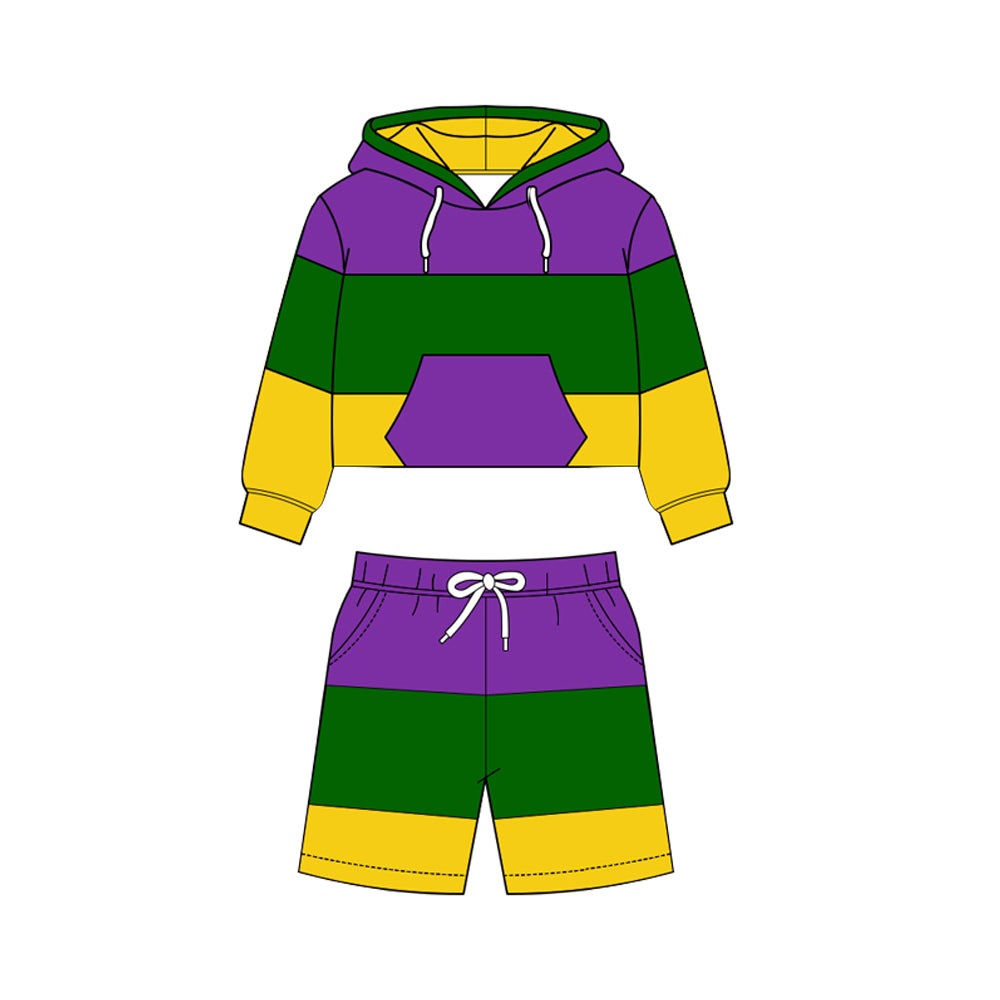 preorder BLS0023 Yoga Mardi Gras Hoodie Long Sleeve Shorts Boys Set