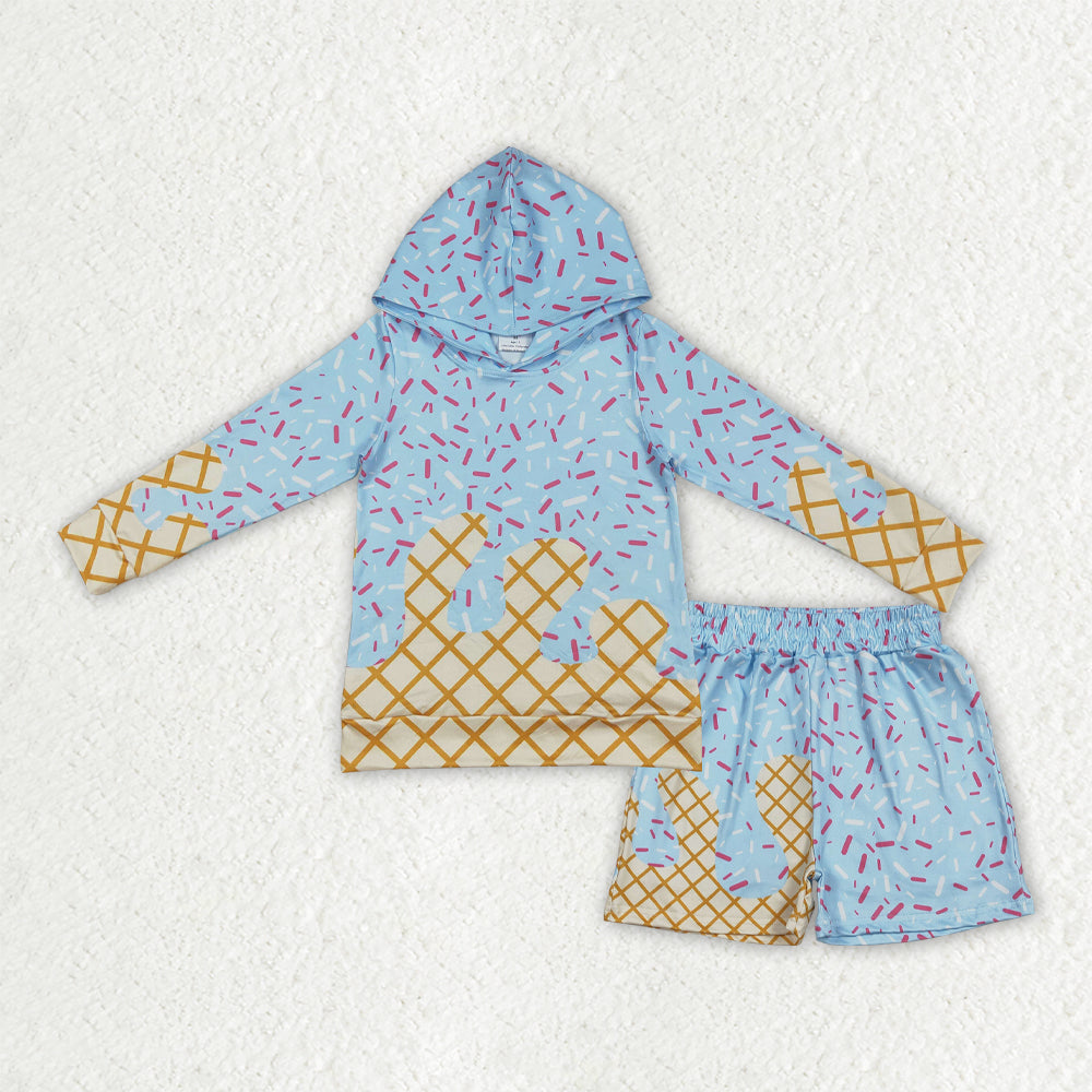 BLS0030 Blue Sprinkles Hoodie Long Sleeve Shorts Boys Set