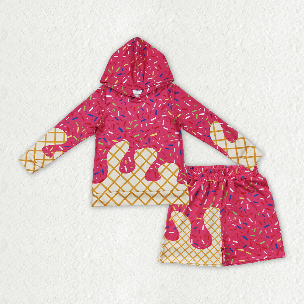 BLS0040 Red Sprinkles Hoodie Long Sleeve Shorts Boys Set