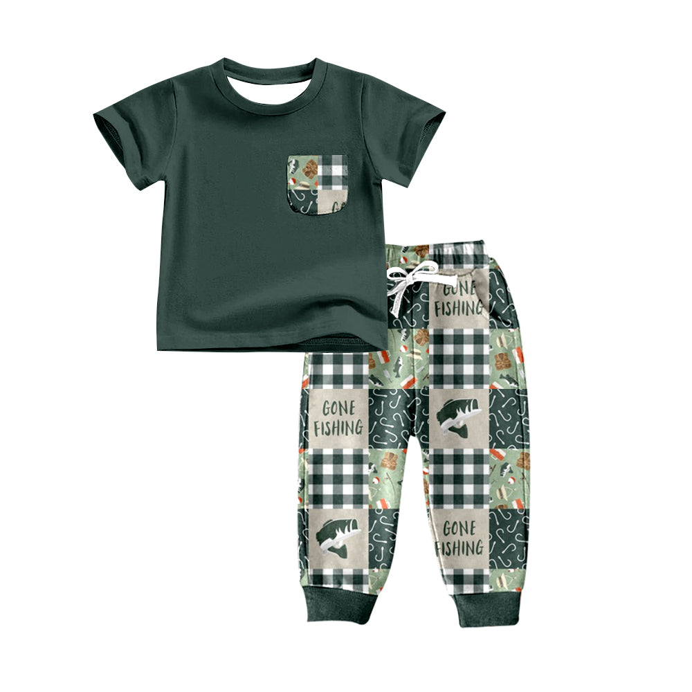 preorder BSPO0218 Gone fishing pocket short sleeve pants boys set