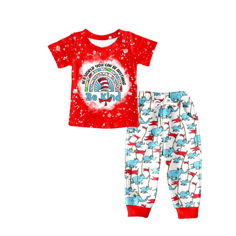 preorder BSPO0252 Be kind Dr red short sleeve elephant pants boys set