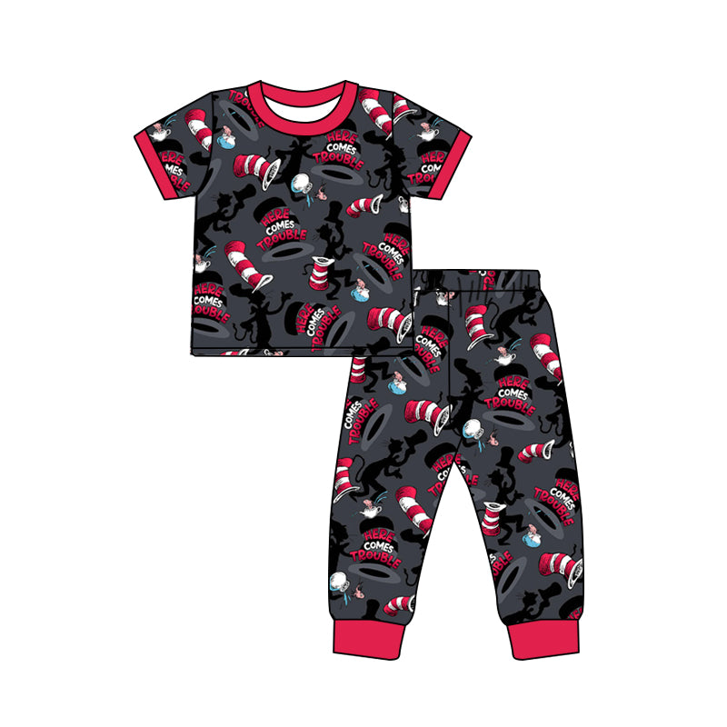 preorder BSPO0257 Dr cartoon black short sleeve pants boys pajamas