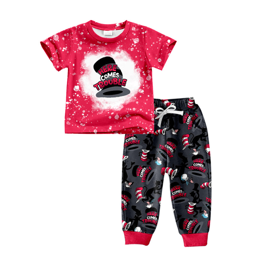 preorder BSPO0258 Dr cartoon red short sleeve black pants boys set