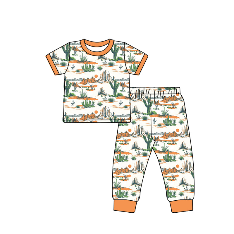 preorder BSPO0348 Western cactus orange short sleeve pants boys pajamas