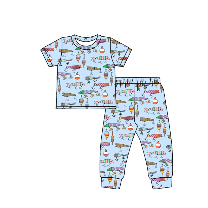 preorder BSPO0349 Fishing blue short sleeve pants boys pajamas