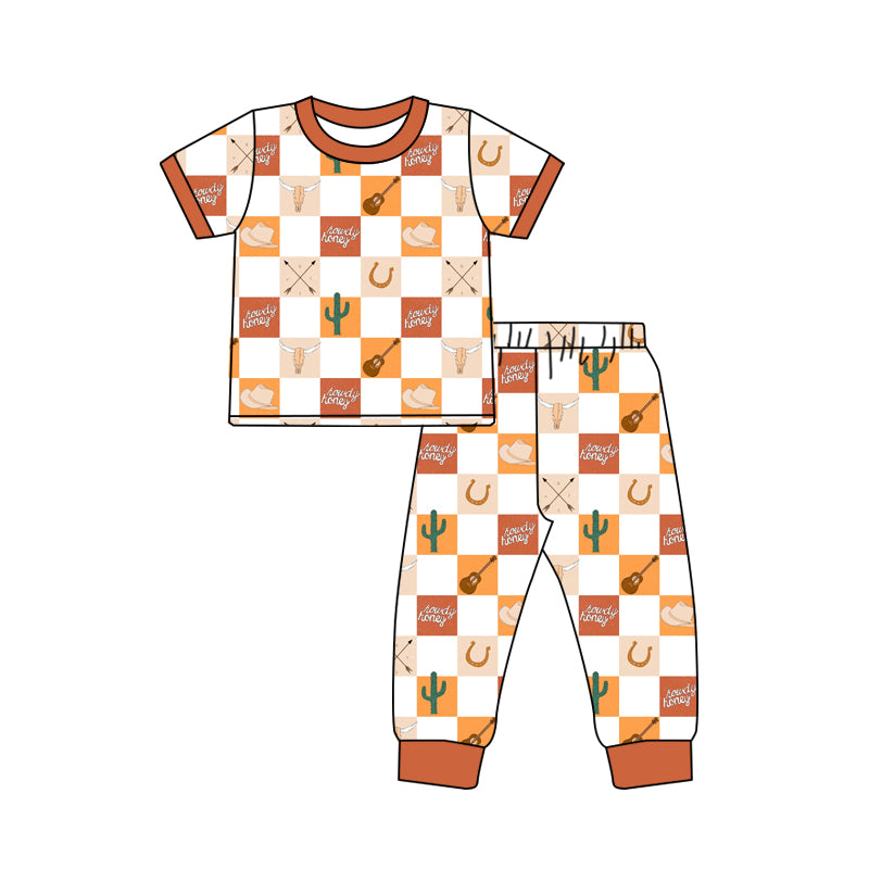 preorder BSPO0353 Western country guitar hat brown short sleeve pants boys pajamas