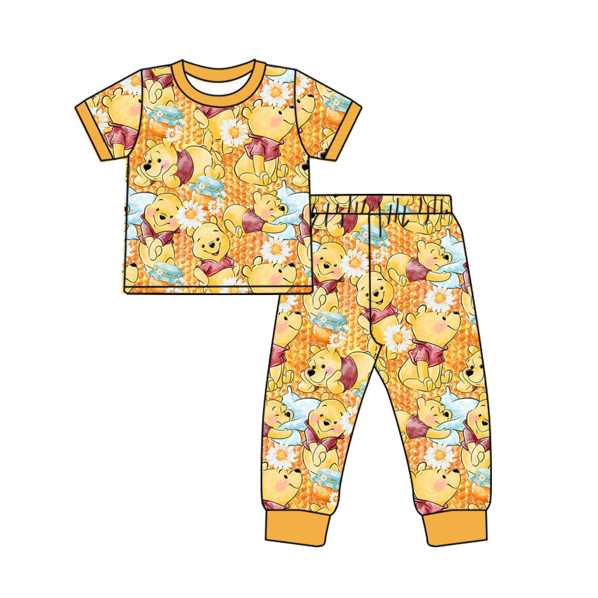preorder BSPO0384 cartoon cute bear flowers orange short sleeve pants boys pajamas