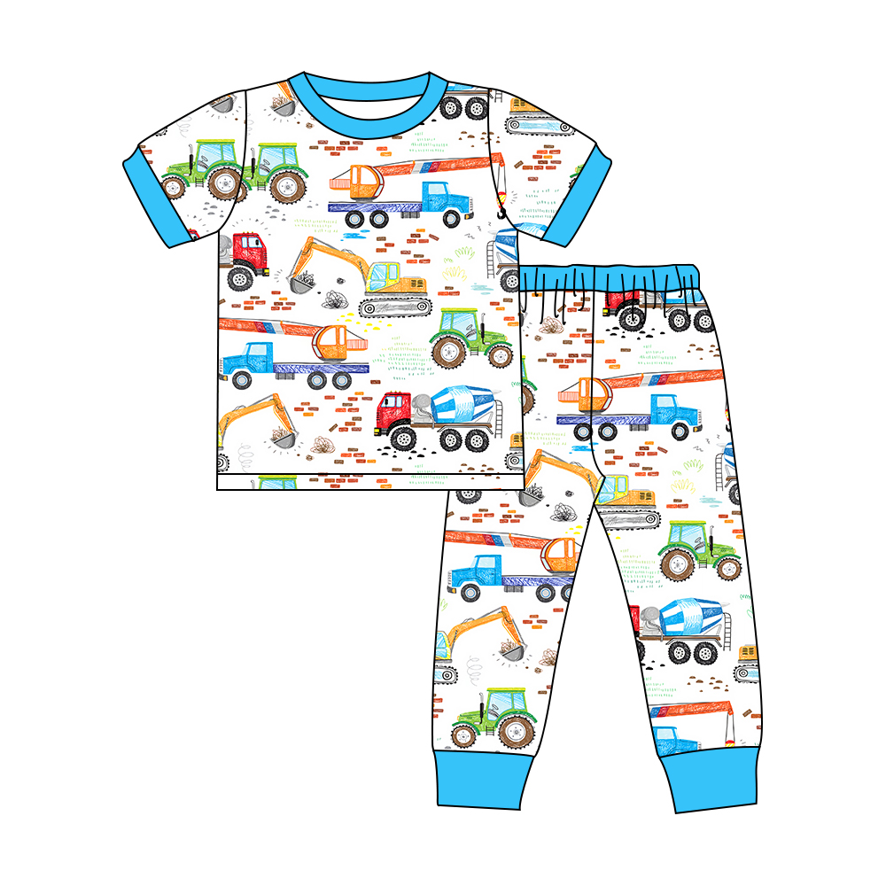 preorder BSPO0385 Construction truck blue short sleeve pants boys pajamas