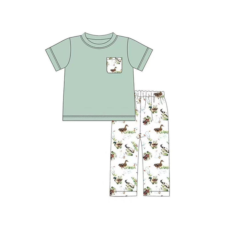 preorder BSPO0392 mallard pocket green short sleeve pants boys set