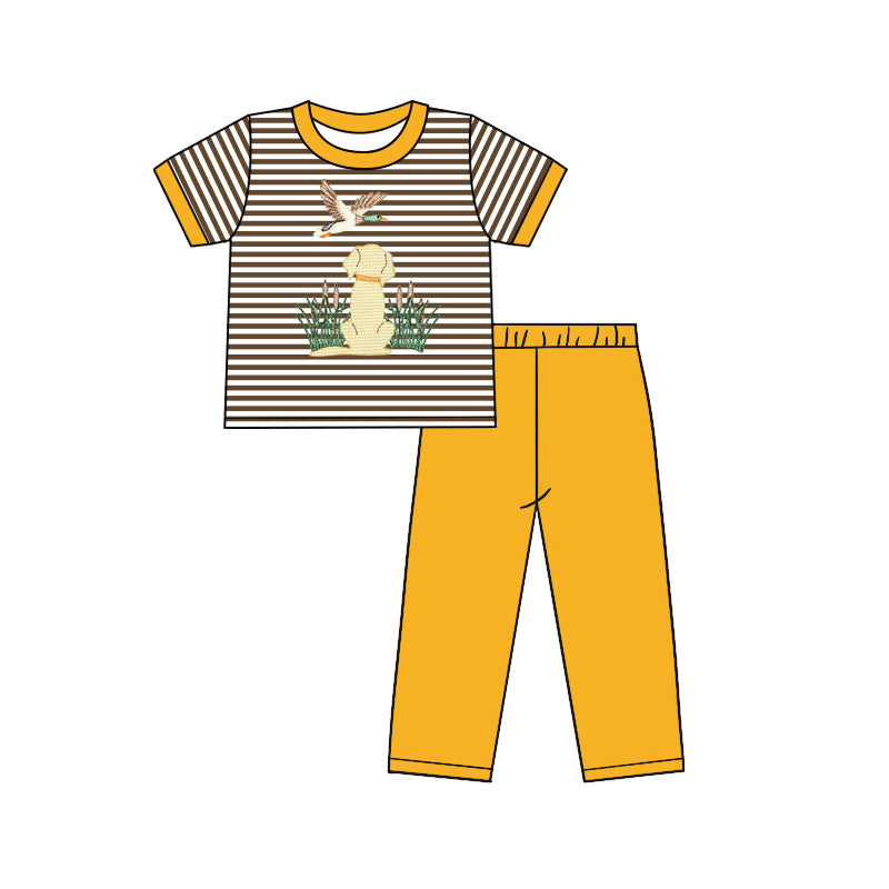 preorder BSPO0430 mallard duck dog striped short sleeve orange pants boys set