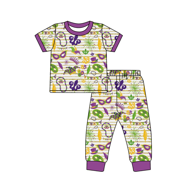 preorder BSPO0474 Mardi Gras mask purple short sleeve pants boys pajamas