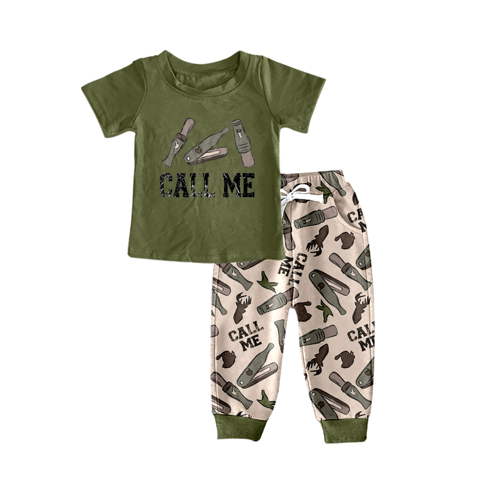 Preorder BSPO0479 hunting call me duck call green short sleeve pants boys set