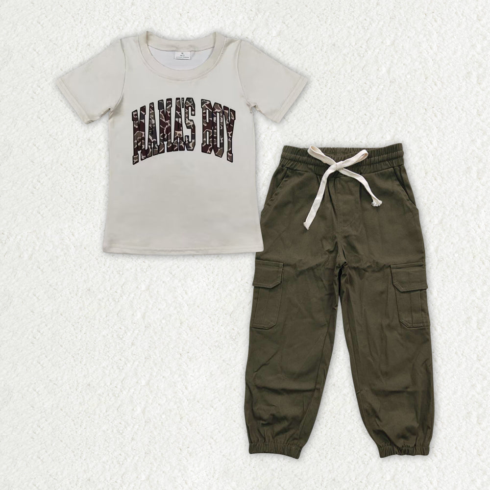 BSPO0486 mama's boy camo short sleeve dark green pants boys set