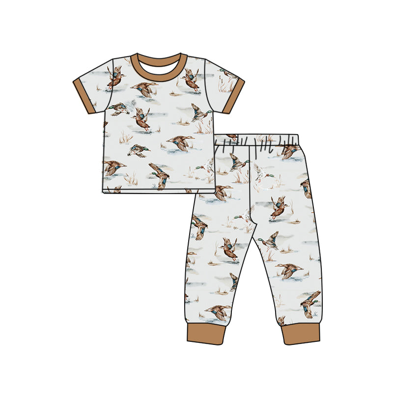 preorder BSPO0493 cute mallard duck brown short sleeve pants boys pajamas boys set