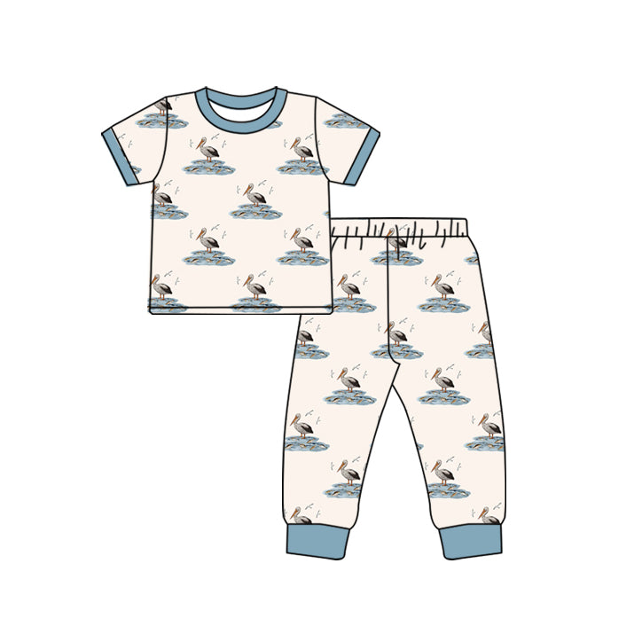 Preorder BSPO0508 cute mallard duck blue short sleeve pants boys pajamas