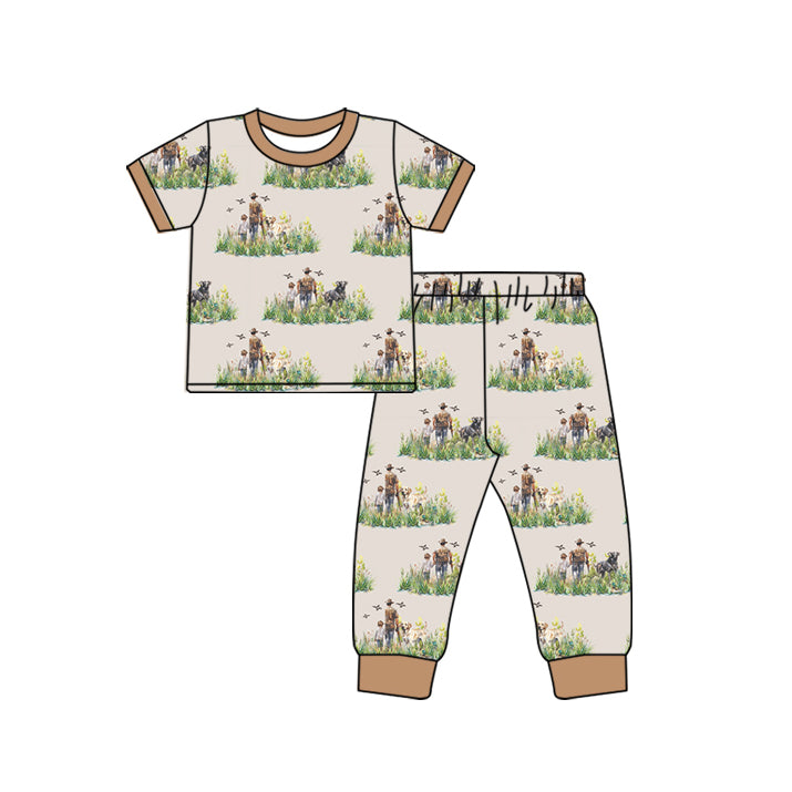 Preorder BSPO0510 hunting season dog daddy and me brown short sleeve pants boys pajamas
