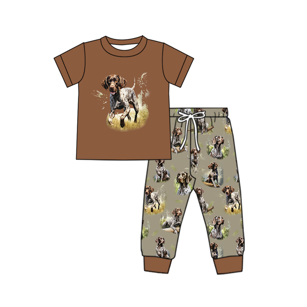 Preorder BSPO0513 hunting season dog brown short sleeve pants boys set