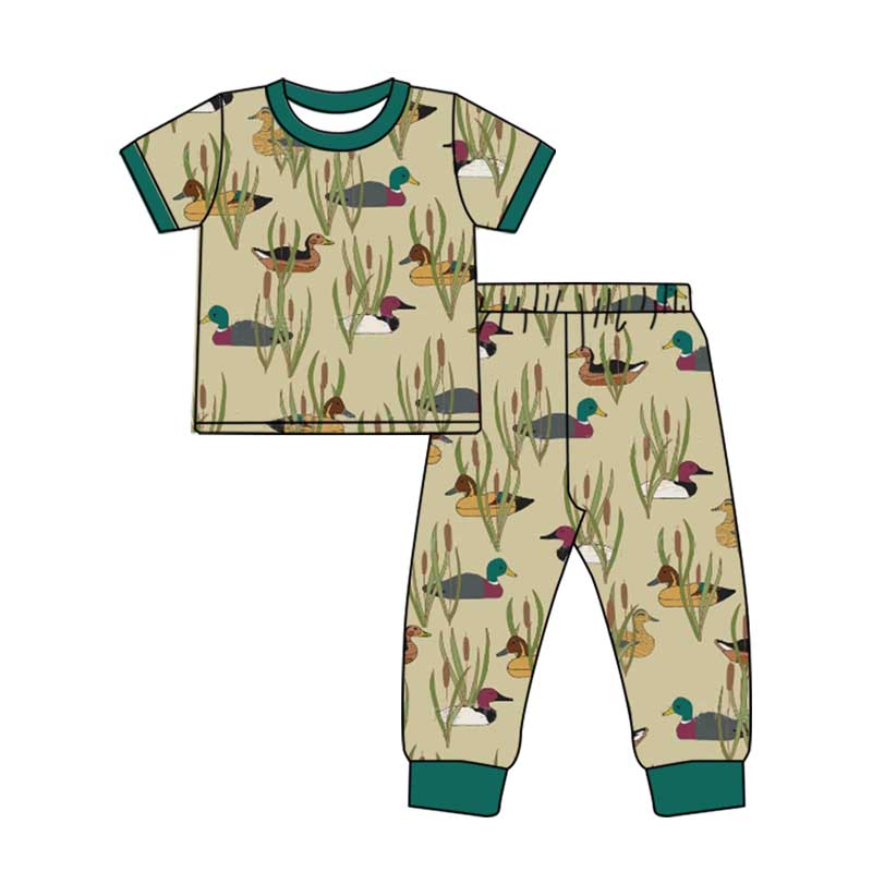 preorder BSPO0517 hunting season mallard duck green short sleeve pants boys pajamas