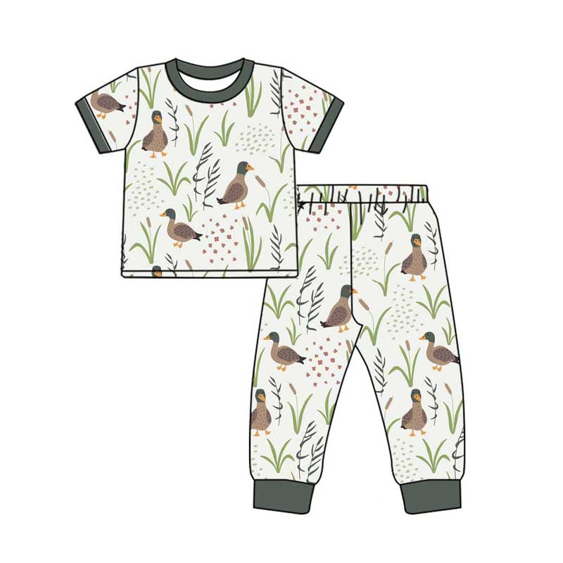 Preorder BSPO0519 hunting season mallard duck dark green short sleeve pants boys pajamas