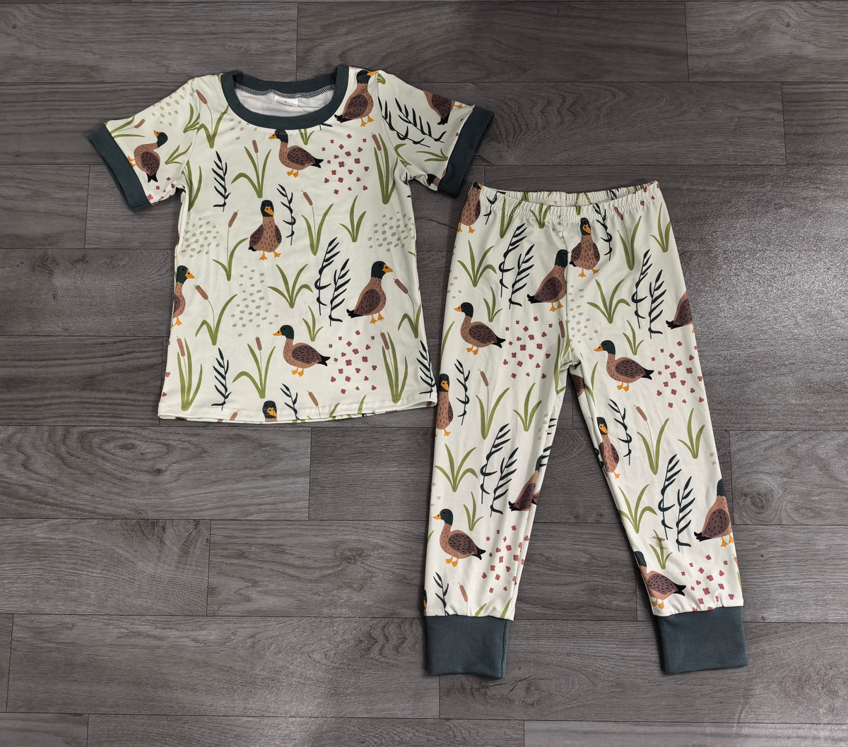 Preorder Samples BSPO0519 hunting season mallard duck dark green short sleeve pants boys pajamas