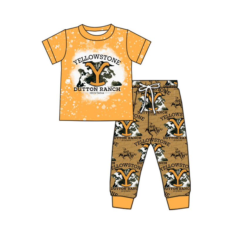 preorder BSPO0535 Western rodeo Yellowstone Y orange short sleeve pants boys set