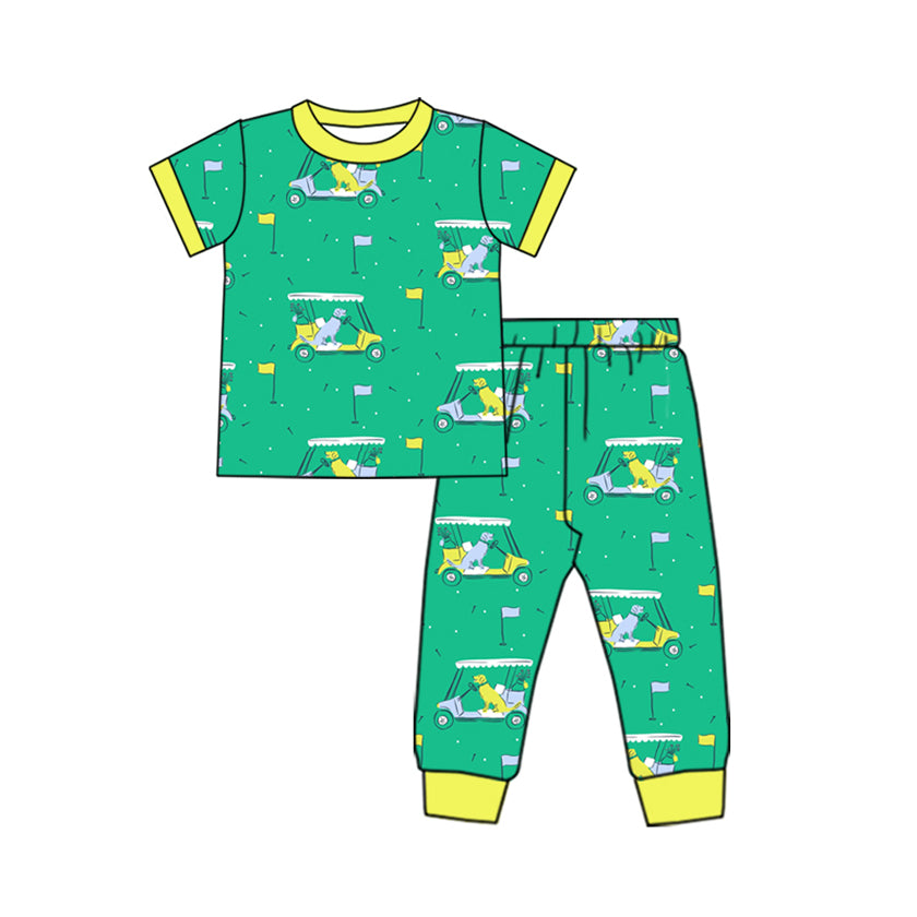 preorder BSPO0541 play golf car dog green short sleeve pants boys pajamas