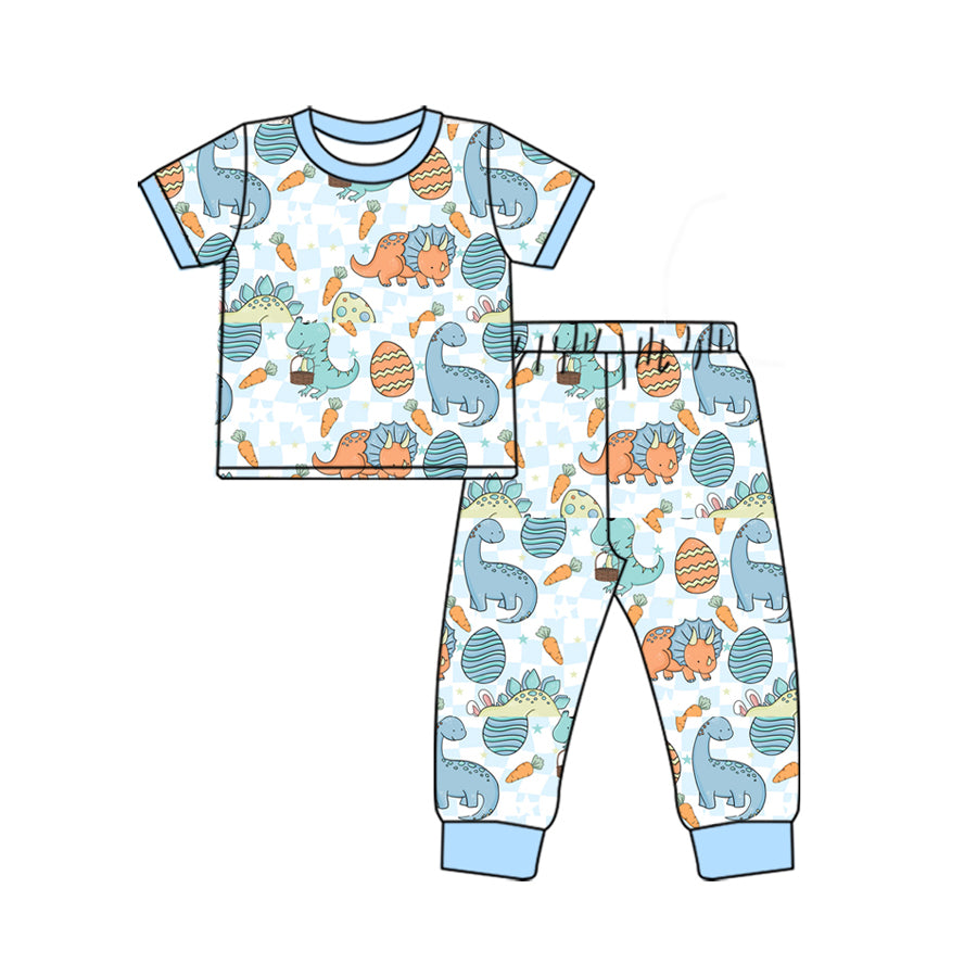 preorder BSPO0543 Easter dinosaur egg carrot blue short sleeve pants boys pajamas