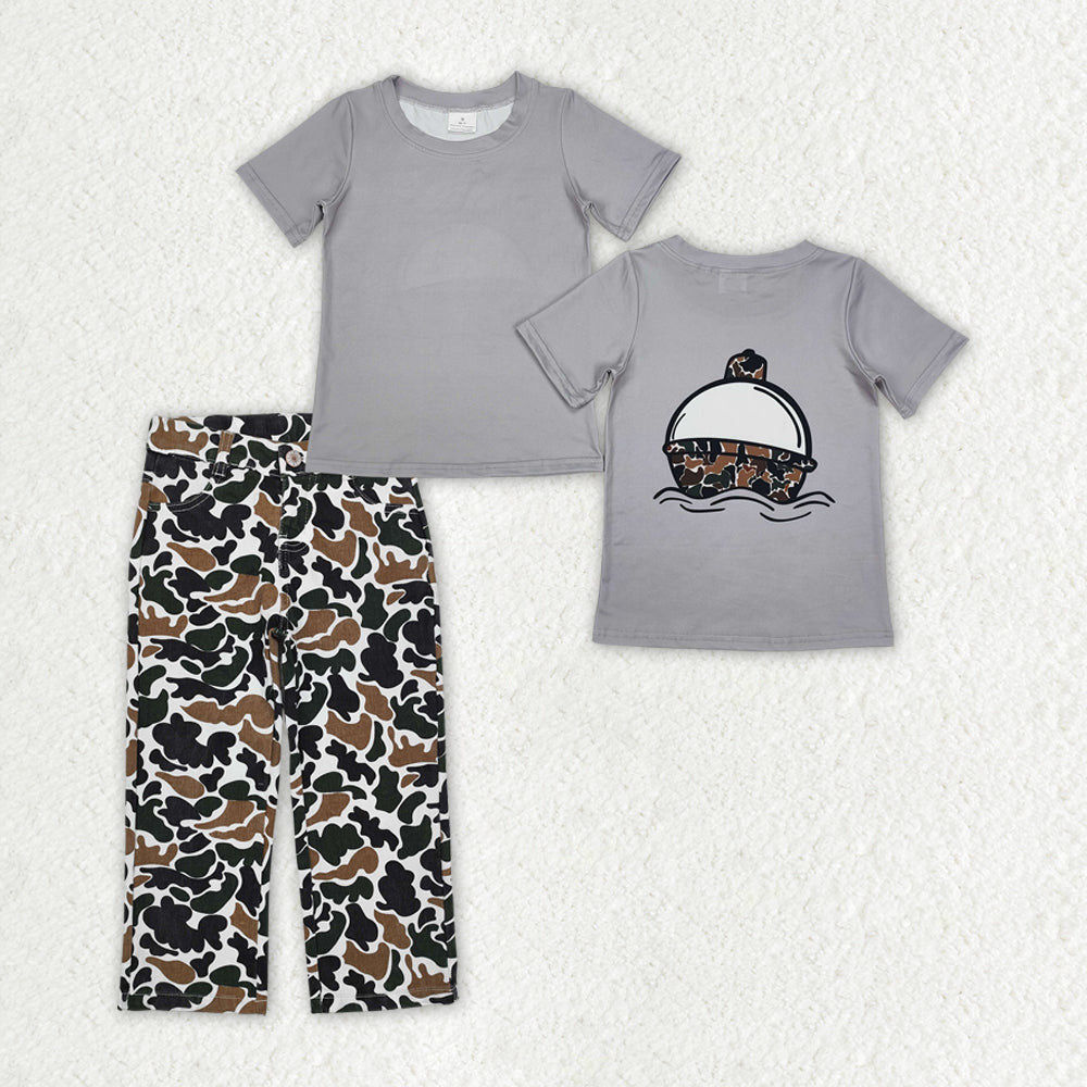 BSPO0549 hunting camo boat grey short sleeve old school camo jeans boys set
