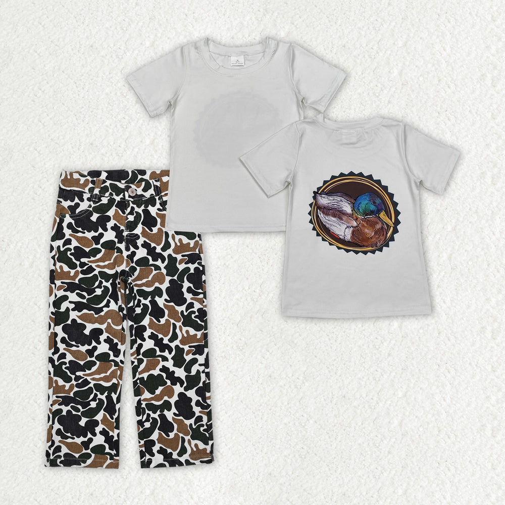 BSPO0550 hunting mallard duck short sleeve old school camo jeans boys set