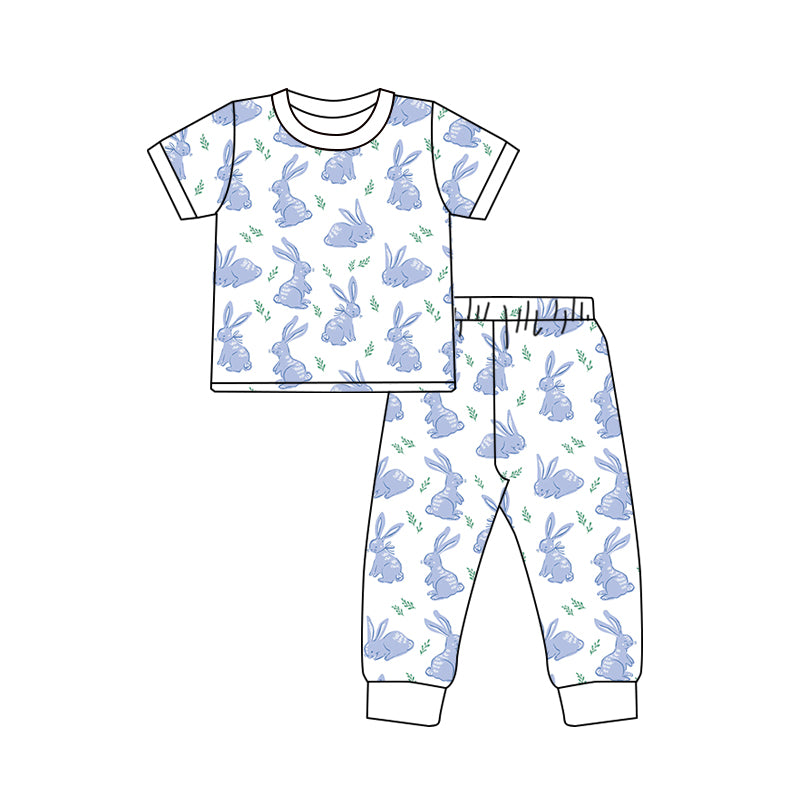 preorder BSPO0556 baby boy Easter bunny rabbit blue short sleeve pants pajamas