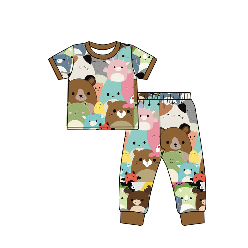 preorder BSPO0560 cartoon animals bear brown short sleeve pants boys pajamas