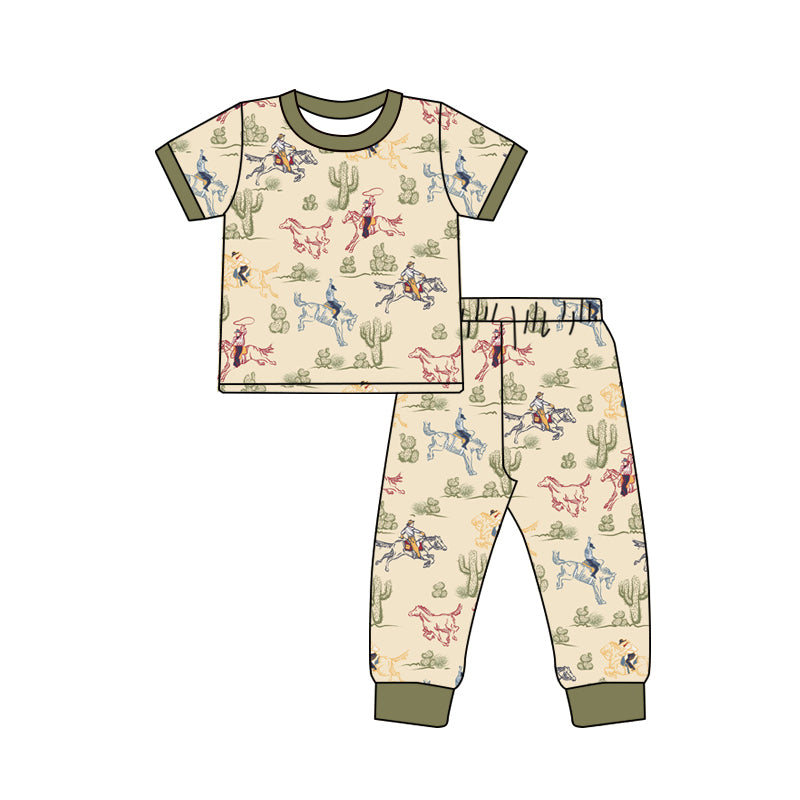 preorder BSPO0564 Western rodeo cactus green short sleeve pants boys pajamas