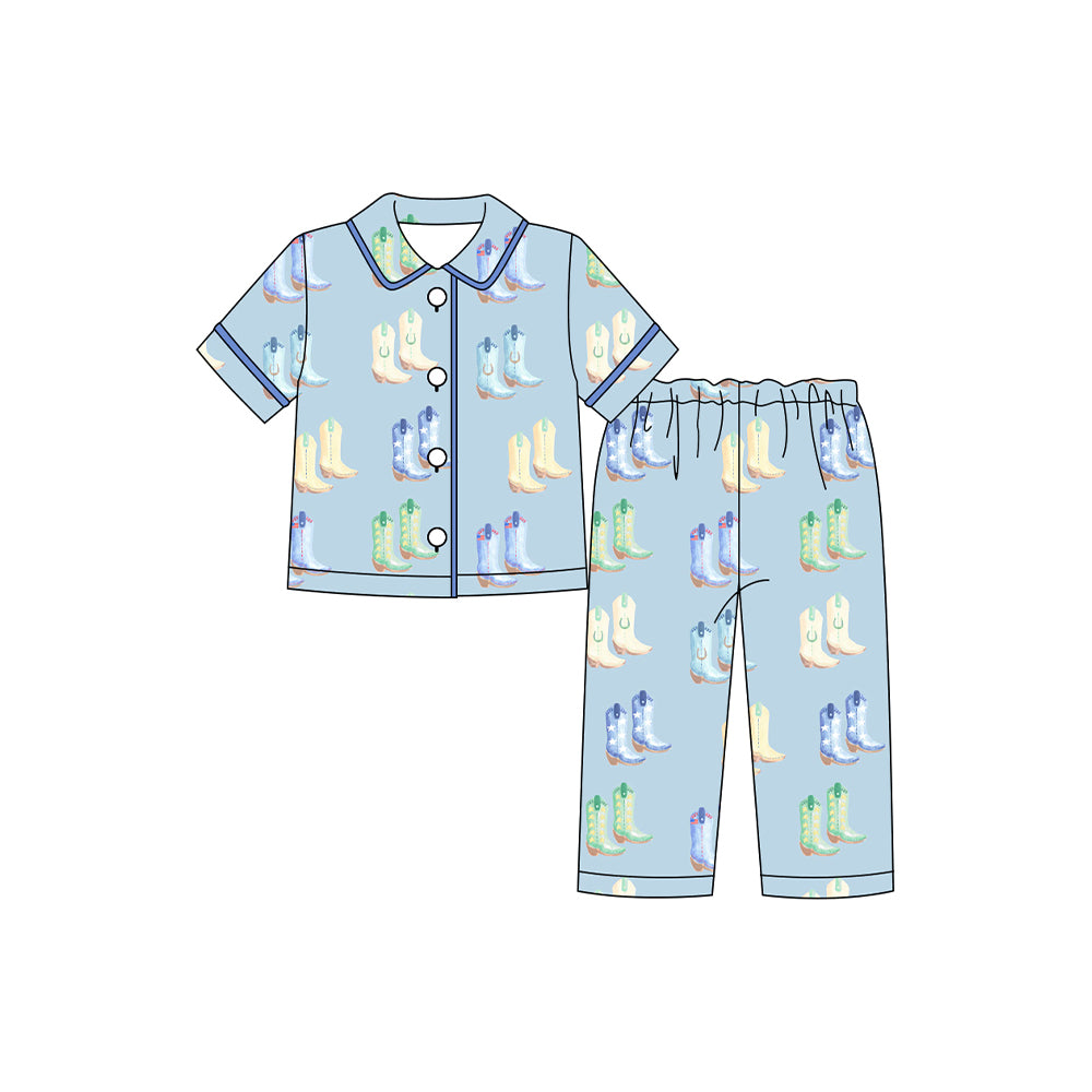 preorder BSPO0591 Western boots blue short sleeve pants boys pajamas
