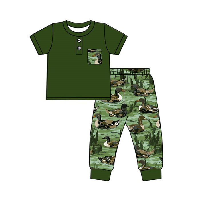 preorder BSPO0595 hunting mallard duck pocket green short sleeve pants boys set