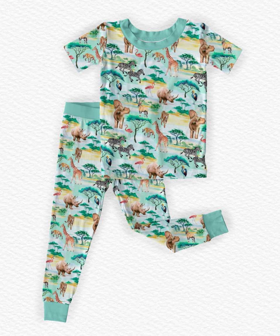 preorder BSPO0627 animals elephant green short sleeve pants boys pajamas
