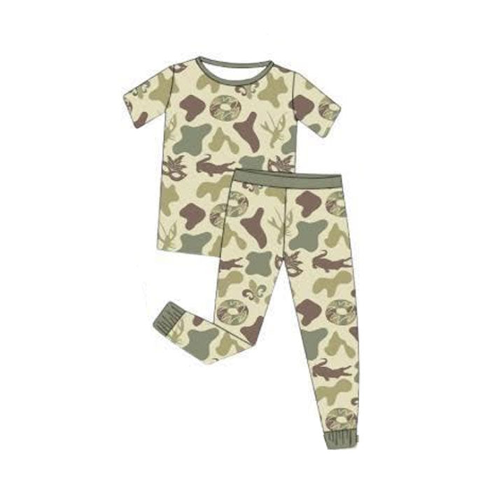 preorder BSPO0629 Mardi Gras hunting camo short sleeve pants boys pajamas