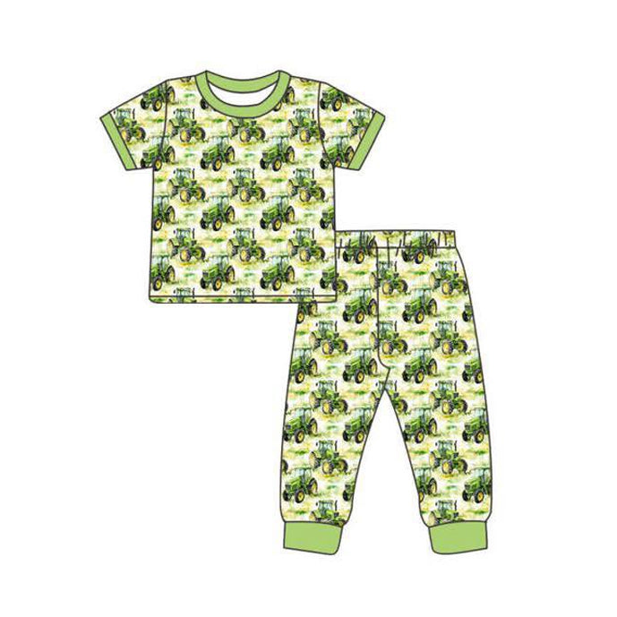 preorder BSPO0631 Farm Tractor Green Short Sleeve Pants Boys Pajamas