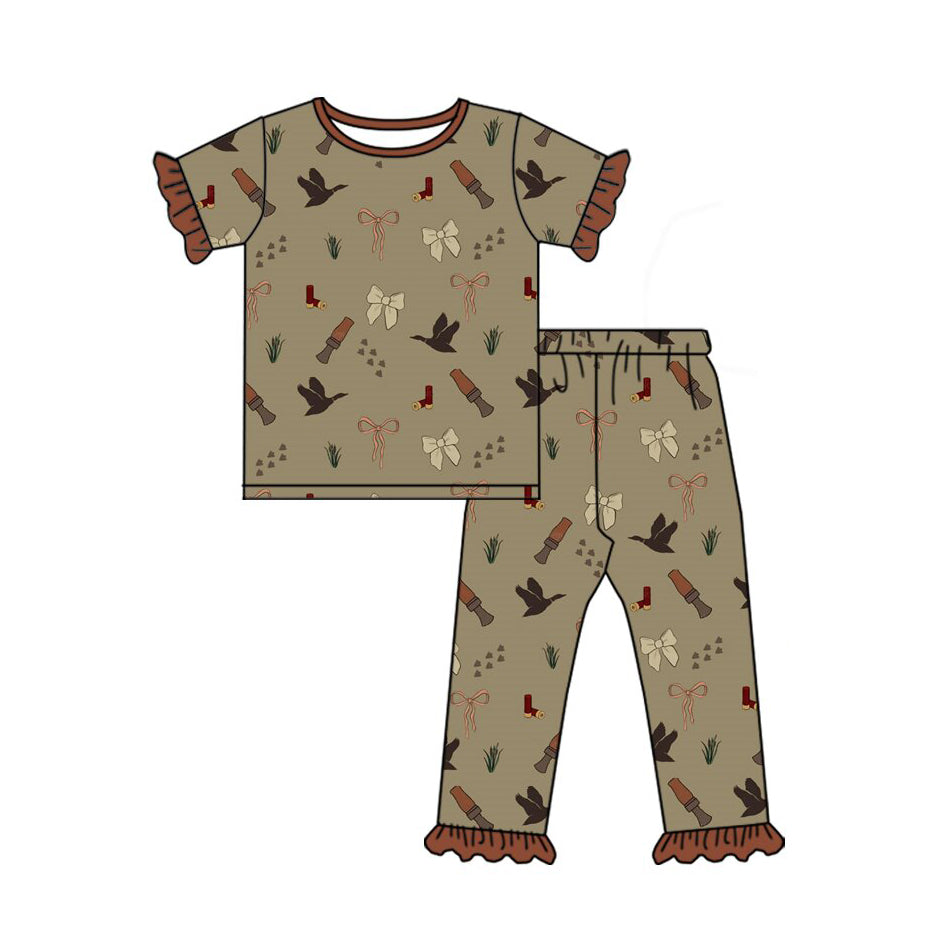 preorder GSPO2195 Hunting Duck Call Bow Brown Short Sleeve Pants Girls Pajamas