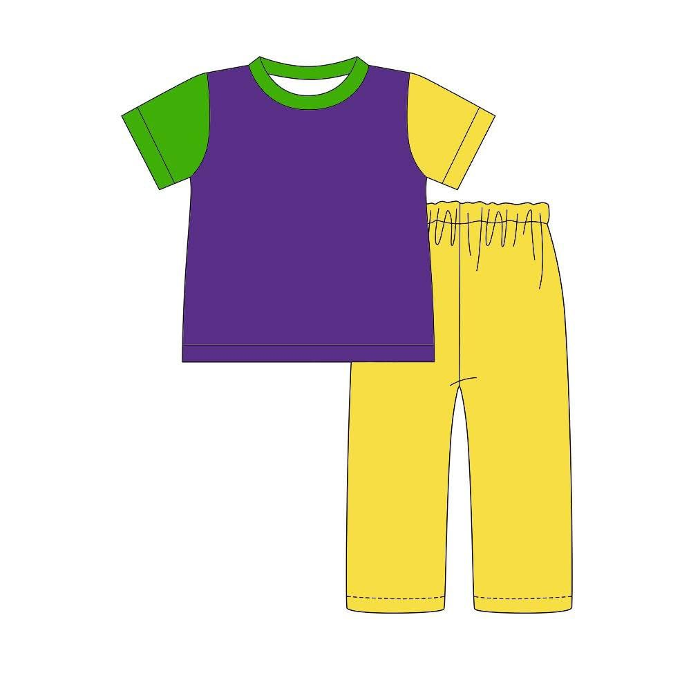 preorder BSPO0639 Mardi Gras Purple Short Sleeve Yellow Pants Boys Set
