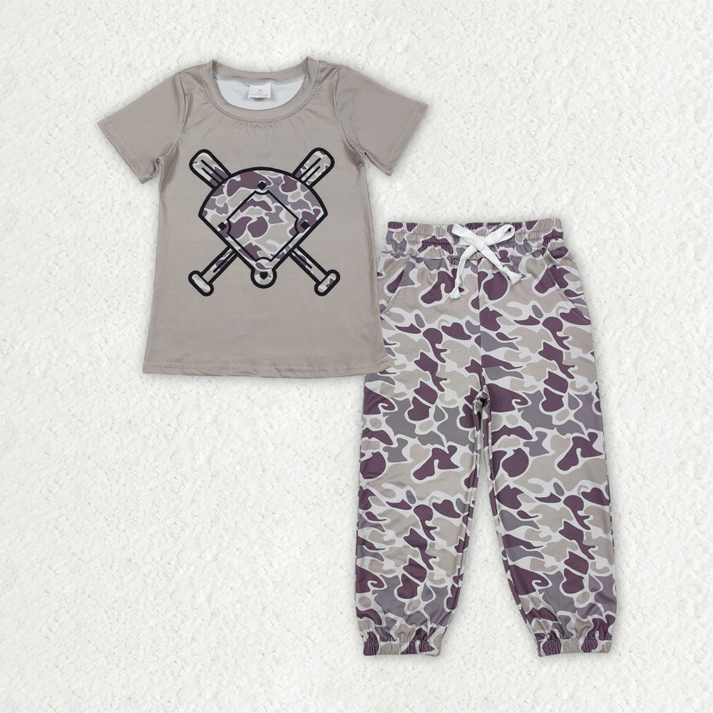 BSPO0654 Baseball Camo Short Sleeve Pants Boys Set